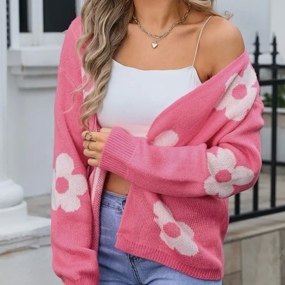 170- Floral Jacquard Sweater Knitted Cardigan - Picture 4 of 6